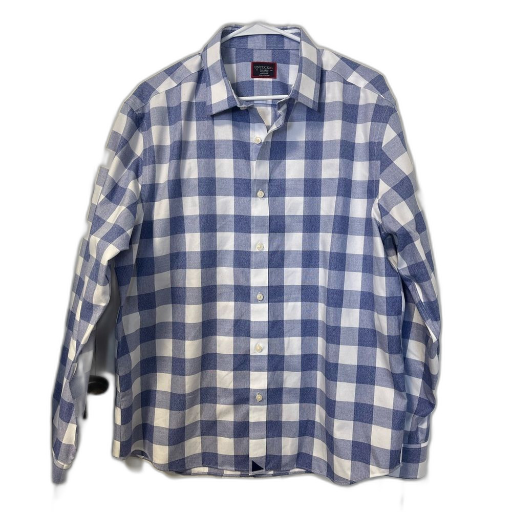 Untuckit Rian Wrinkle Free Regular Fit Blue and white button down shirt sz xl
